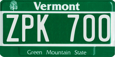 VT license plate ZPK700