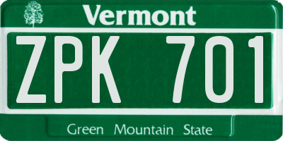 VT license plate ZPK701