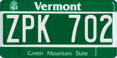 VT license plate ZPK702