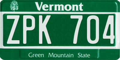 VT license plate ZPK704