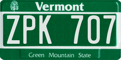 VT license plate ZPK707