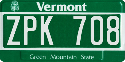 VT license plate ZPK708