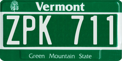 VT license plate ZPK711