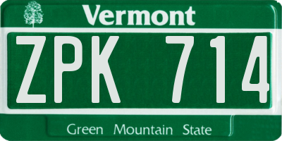 VT license plate ZPK714
