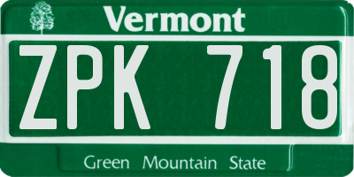 VT license plate ZPK718