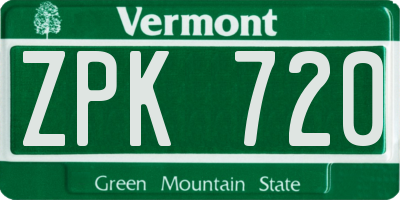 VT license plate ZPK720