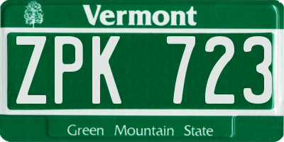 VT license plate ZPK723
