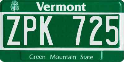 VT license plate ZPK725