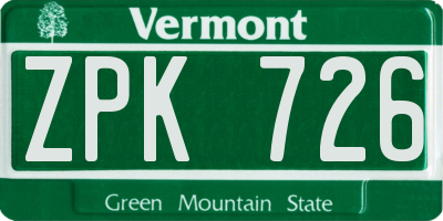 VT license plate ZPK726