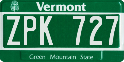 VT license plate ZPK727