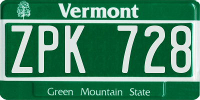 VT license plate ZPK728