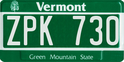 VT license plate ZPK730