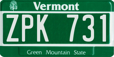 VT license plate ZPK731