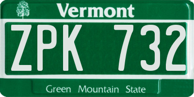 VT license plate ZPK732