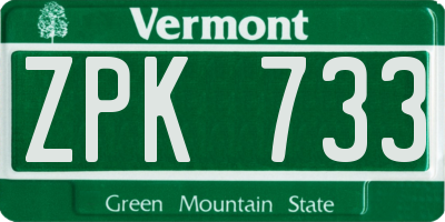 VT license plate ZPK733