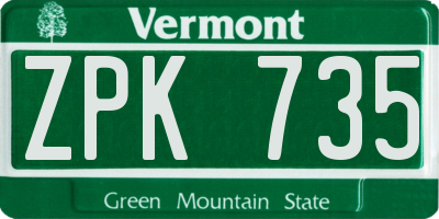 VT license plate ZPK735