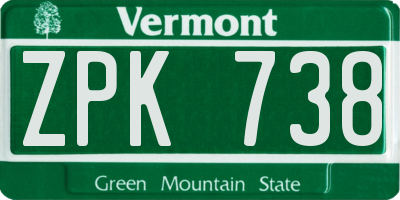 VT license plate ZPK738