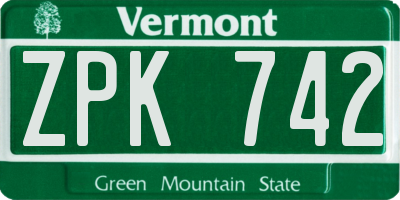 VT license plate ZPK742