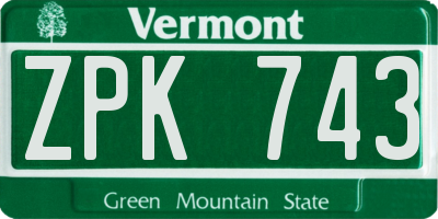 VT license plate ZPK743