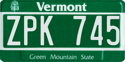 VT license plate ZPK745