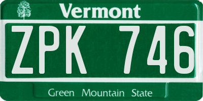 VT license plate ZPK746