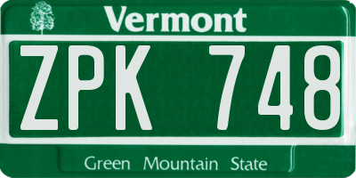 VT license plate ZPK748