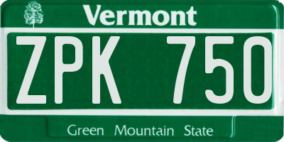 VT license plate ZPK750