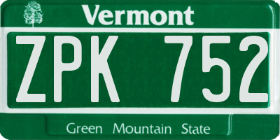 VT license plate ZPK752