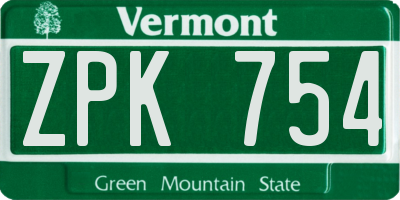 VT license plate ZPK754