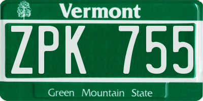 VT license plate ZPK755