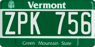 VT license plate ZPK756