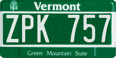 VT license plate ZPK757