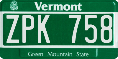 VT license plate ZPK758