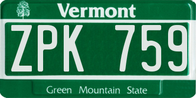 VT license plate ZPK759