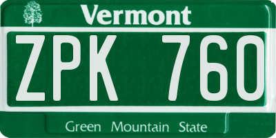 VT license plate ZPK760