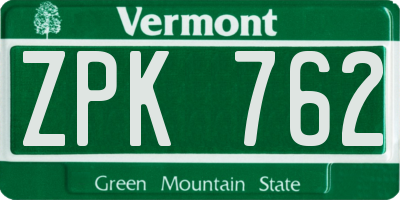 VT license plate ZPK762