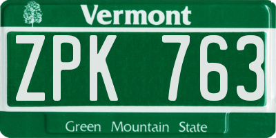 VT license plate ZPK763