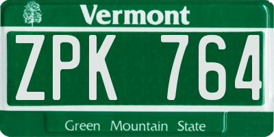 VT license plate ZPK764