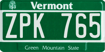 VT license plate ZPK765