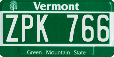 VT license plate ZPK766