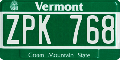 VT license plate ZPK768