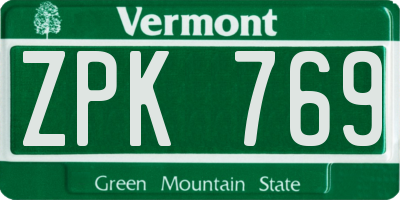 VT license plate ZPK769
