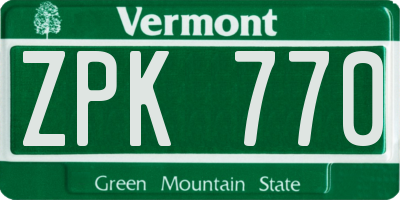 VT license plate ZPK770