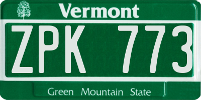 VT license plate ZPK773