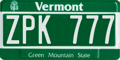 VT license plate ZPK777