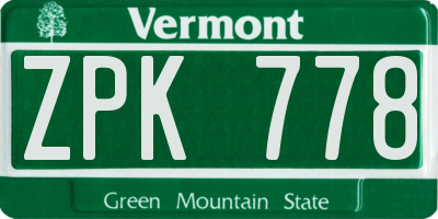 VT license plate ZPK778