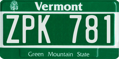 VT license plate ZPK781