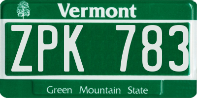 VT license plate ZPK783