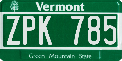 VT license plate ZPK785