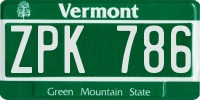 VT license plate ZPK786
